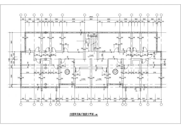 1700平米7层框架住宅楼平面设计CAD图纸（1层2户/含跃层和地下室）_图1