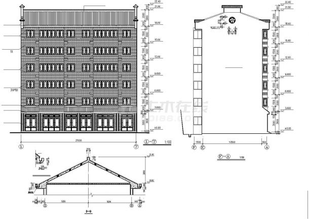1500平米左右6层砖混商住楼建筑设计CAD图纸（1层2户/底层商用）-图二