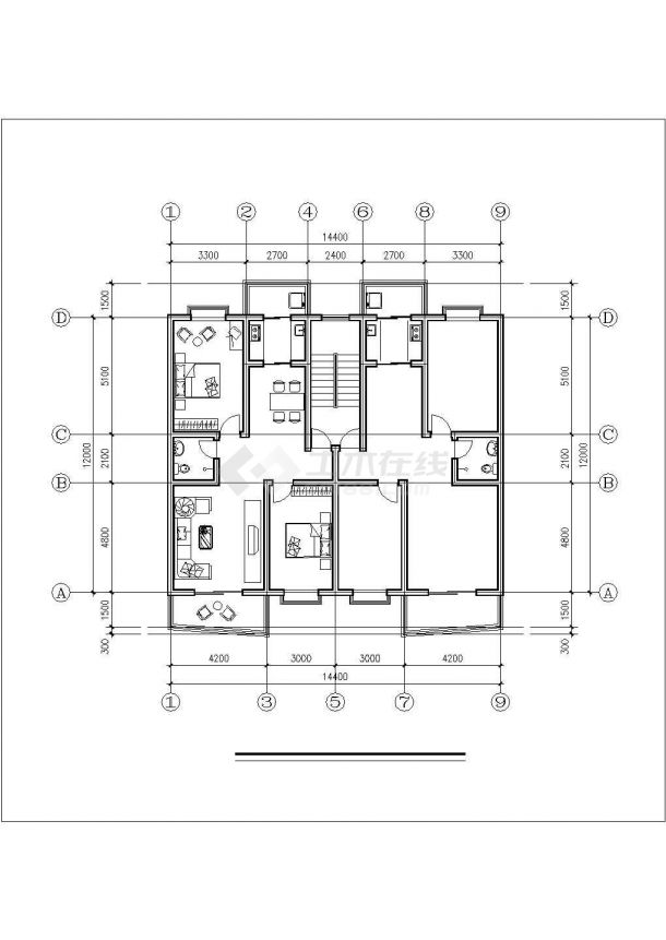 昆明市某xx小区87-132平米热门户型设计CAD图纸（8张）-图二