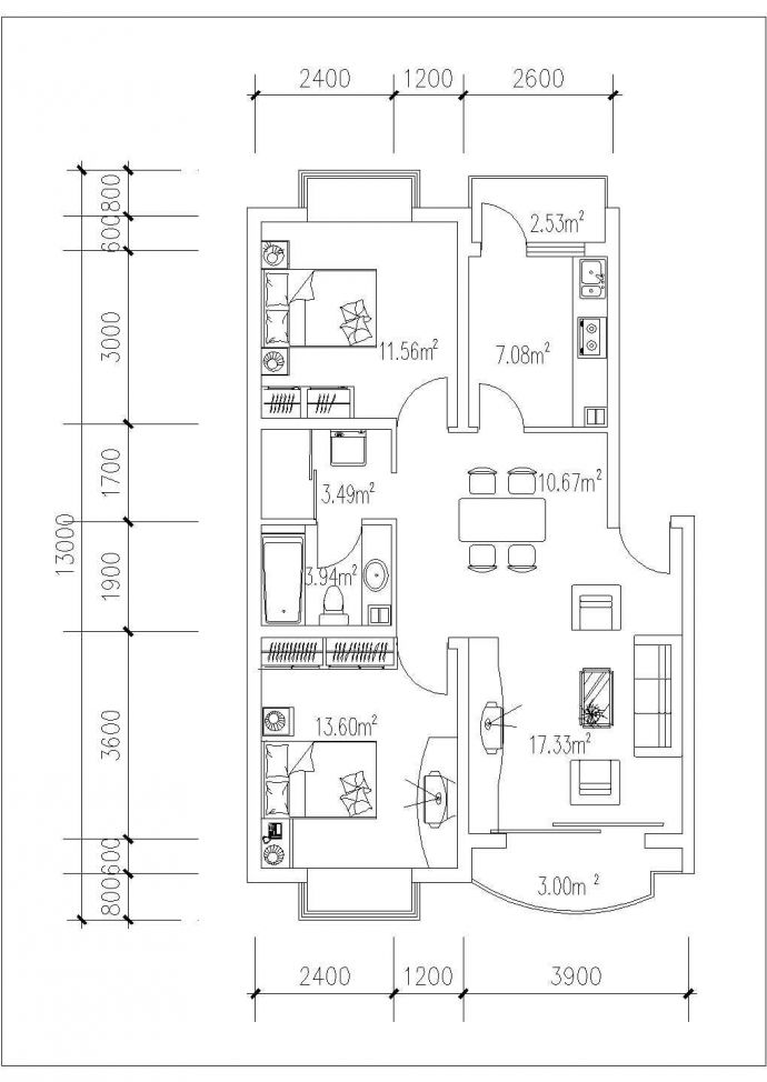 西宁市某新建小区88-128平米左右的平面户型设计CAD图纸（18张）_图1