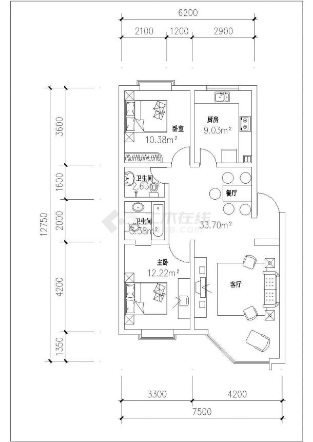 西宁市某新建小区88-128平米左右的平面户型设计CAD图纸（18张）-图二