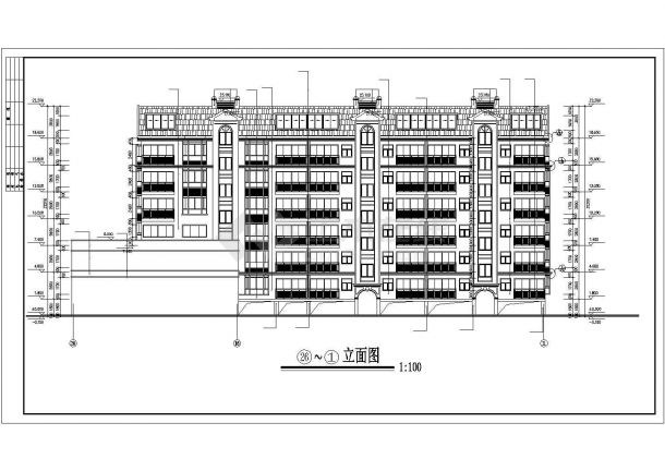 xx小区4700平米7层砖混商住楼建筑设计CAD图纸（含架空层和阁楼）-图一