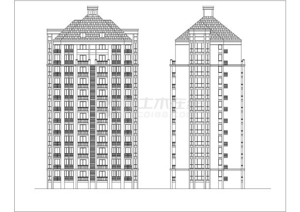 20层框架结构商住楼平立剖面设计CAD图纸（含架空层和阁楼层）-图二