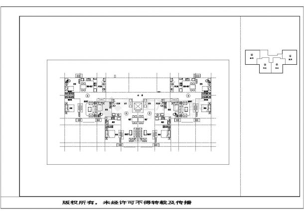 武汉松竹园小区住宅楼楼标准层对称户型设计CAD图纸（1梯4户）-图二