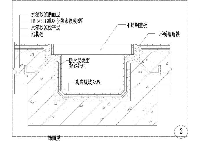 厨浴厕结构承槽明沟防水节点构造CAD_图1