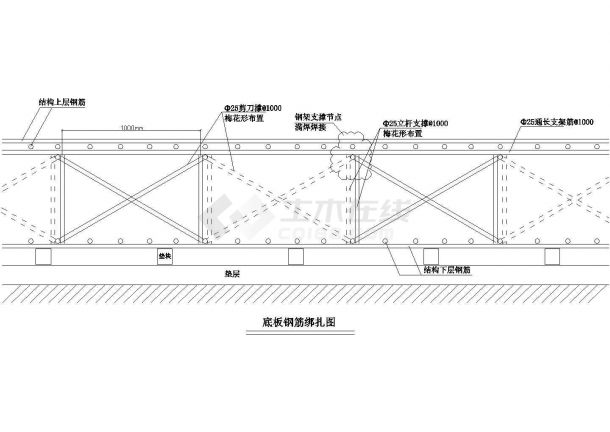 工业厂房底板钢筋绑扎施工cad图纸-图一