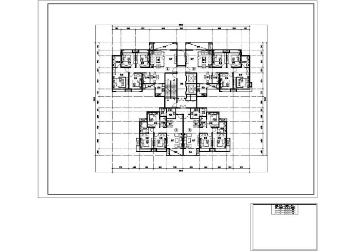 银川某小区83x2+121+122平米户型设计CAD图纸（1梯4户）_图1
