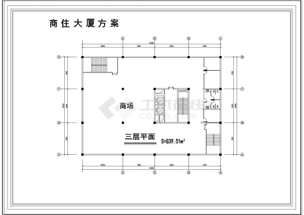 某区域商住大厦设计CAD平面布置参考图-图二