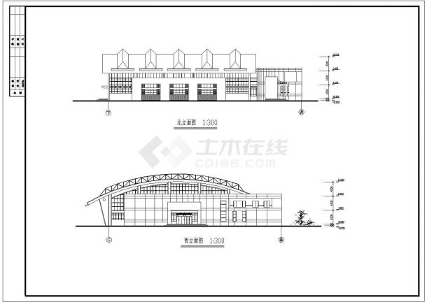 某学校二层框架结构体育馆设计cad建筑方案图（ 大院设计）-图一