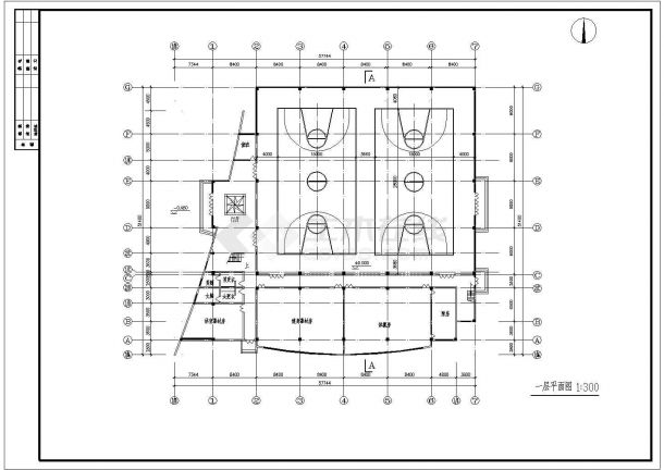 某学校二层框架结构体育馆设计cad建筑方案图（ 大院设计）-图二