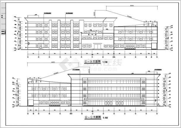 某学校三层框架结构食堂设计cad全套建筑施工图（含总平面图）-图二