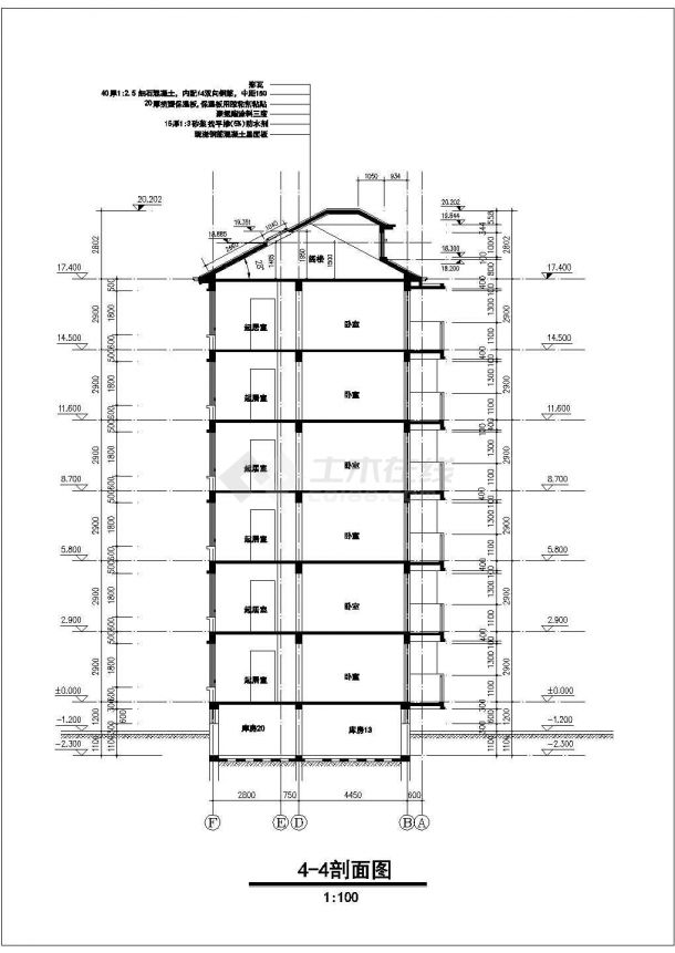 4400平米七层砖混结构住宅楼平立剖面设计CAD图纸（含阁楼和半地下室）-图二