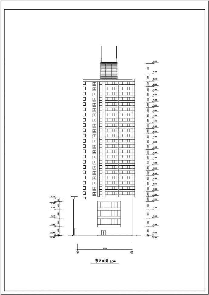 2.5万平米26层框架结构商住公寓楼平立剖面设计CAD图纸（1-4层商用）_图1