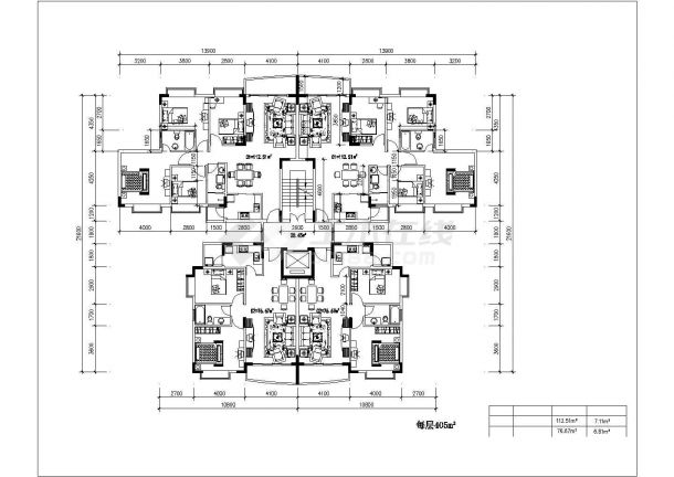 乌鲁木齐市某新建小区高层住宅楼标准层平面设计CAD图纸（五张）-图二