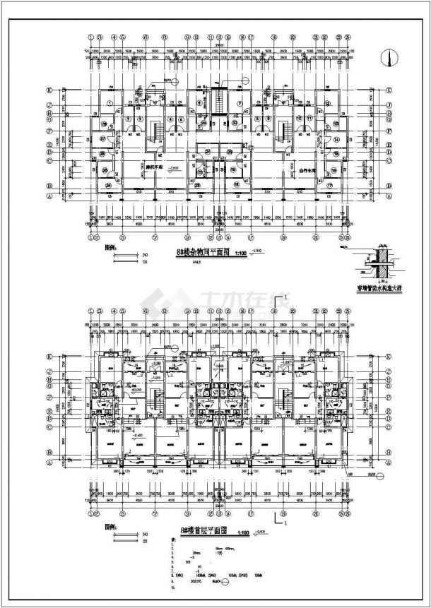 xx小区2800平米7层砖混结构住宅楼建筑设计CAD图纸（含半地下室）-图一