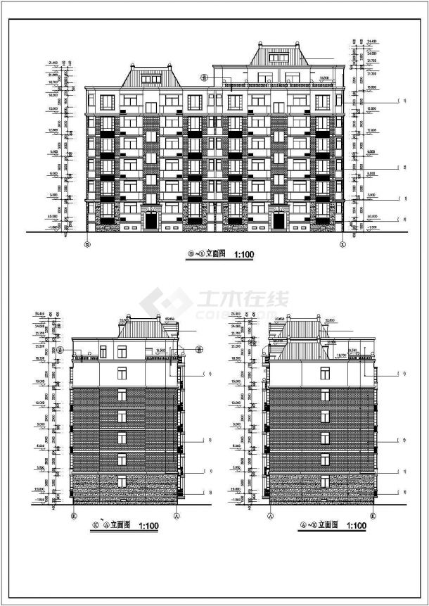 xx小区2800平米7层砖混结构住宅楼建筑设计CAD图纸（含半地下室）-图二