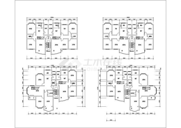 典型多层安置房户型设计cad建筑平面方案图集合-图一