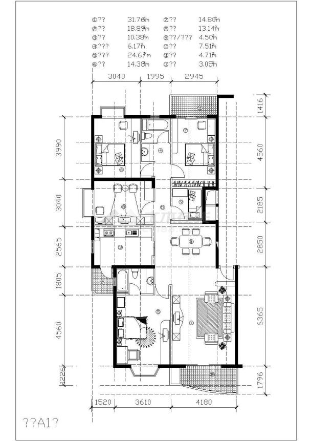 经典高档小区多层住宅户型设计cad平面方案图图集-图一