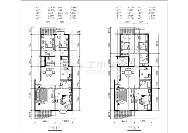 经典高档小区多层住宅户型设计cad平面方案图图集-图二