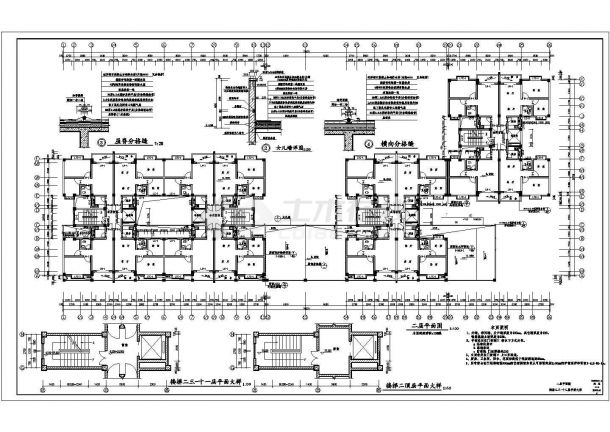 占地1300平米两栋12层框架商住楼平立剖面设计CAD图纸（底层商用）-图一