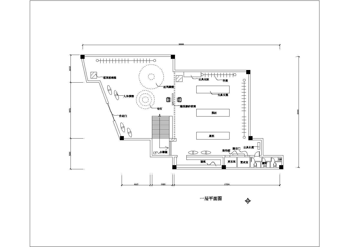 某商场服装专卖铺面装修详细方案设计施工CAD图纸