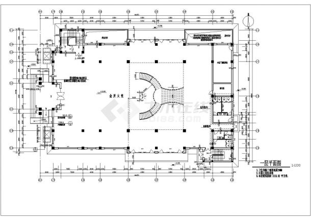 武汉xx小区2300平米2层框架结构社区活动中心平面设计CAD图纸-图二
