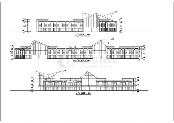厦门市某商业街1300平米2层框架结构商务会所平立剖面设计CAD图纸-图一