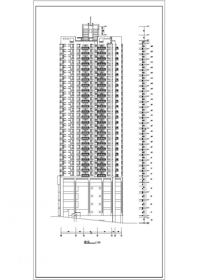 30+2层框架结构商住楼平立剖面设计CAD图纸（1-5层商用/含机房水箱层）_图1