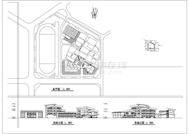 某中学三层砖混结构教学楼设计cad建筑方案图（含总平面图）-图二