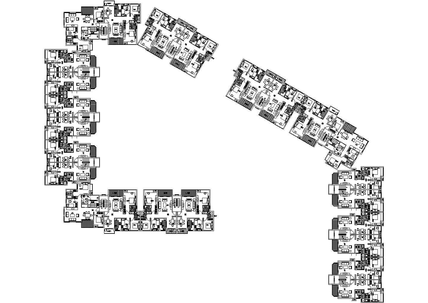 长沙某高层酒店式公寓住宅标准层户型设计CAD图纸（22户）