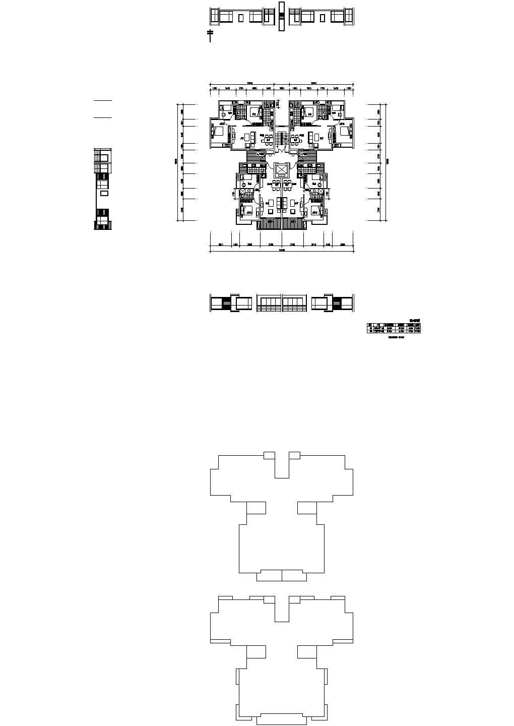 武汉某小区住宅89+75平米标准层对称户型设计CAD图纸（1梯4户）