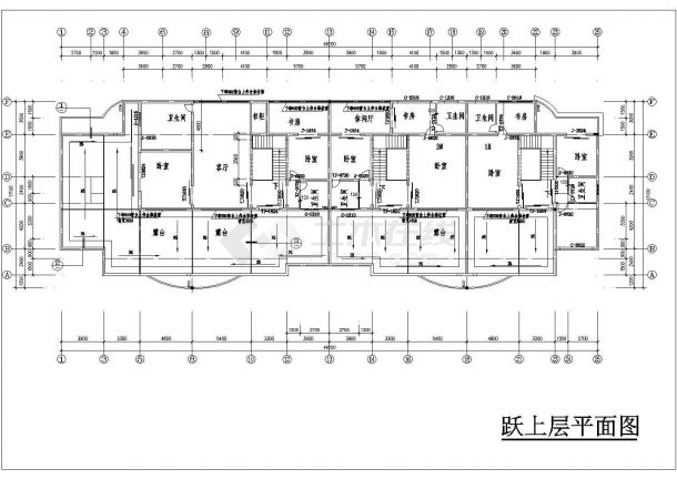 长沙xx小区五层砖混结构住宅楼平面设计CAD图纸（含跃层上下层）-图二