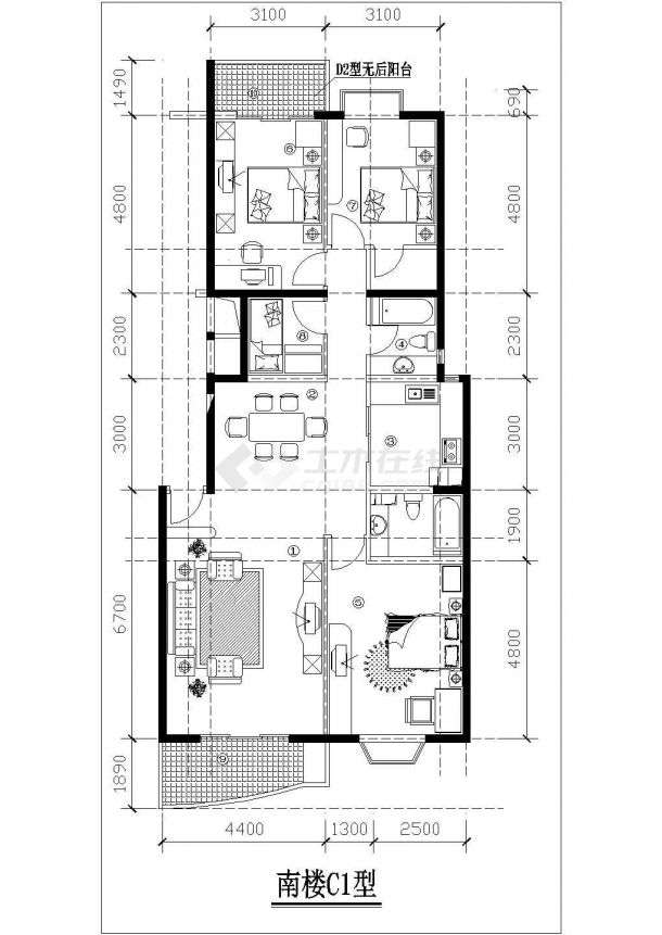 宜兴市xx小区90-135平米的平面户型设计CAD图纸（共13张）-图二