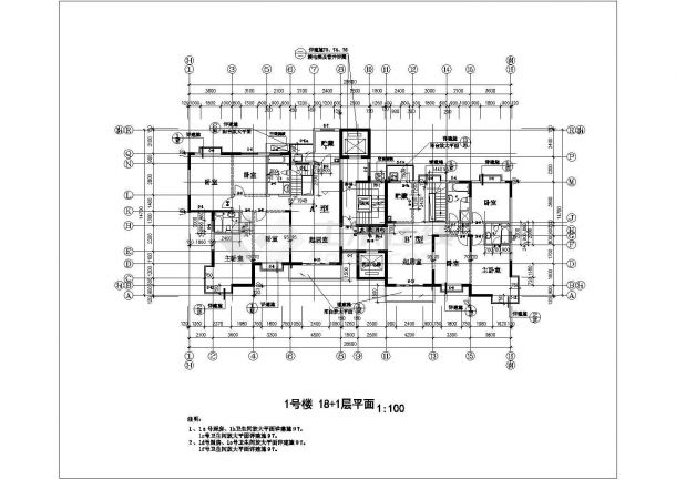 上海xx小区20层框架结构商住楼平面设计CAD图纸（1-3层商用/含机房层）-图一