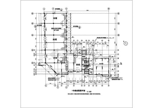 上海xx小区20层框架结构商住楼平面设计CAD图纸（1-3层商用/含机房层）-图二