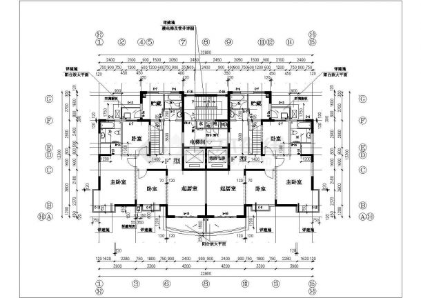 5100平米19层框架住宅楼平面设计CAD图纸（含机房层/1-4层商用）-图一