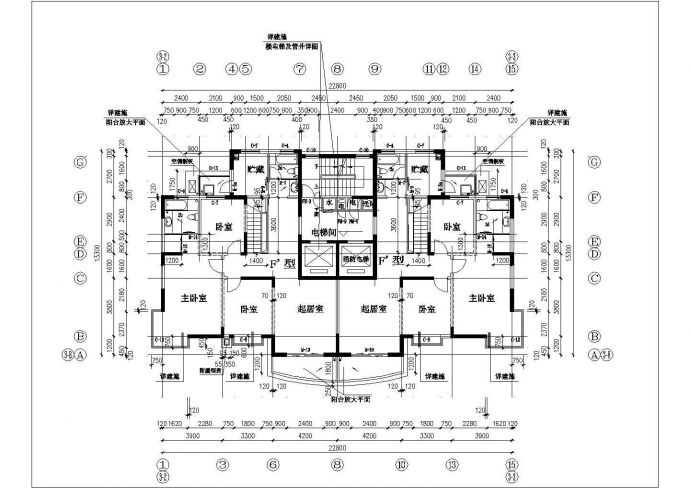 5100平米19层框架住宅楼平面设计CAD图纸（含机房层/1-4层商用）_图1