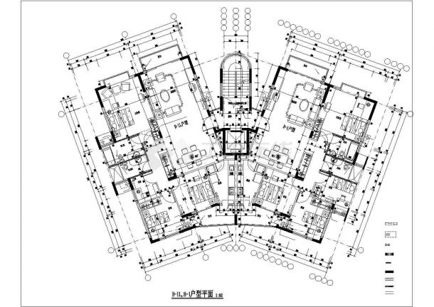 西宁恩济庄缘小区133+139平米标准层户型设计CAD图纸（1梯2户）-图一