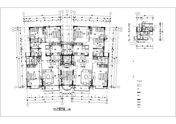 汉中悦龙湾小区住宅每户125平对称户型设计CAD图纸（1梯2户）-图一