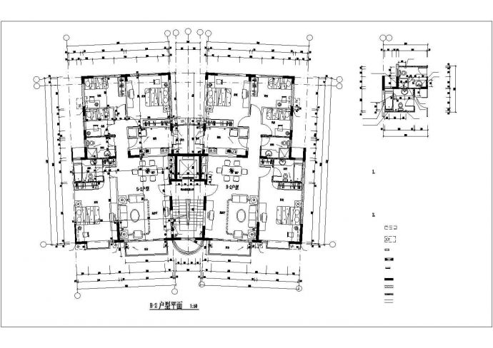 汉中悦龙湾小区住宅每户125平对称户型设计CAD图纸（1梯2户）_图1