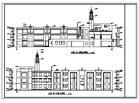 某市三层前海花园幼儿园建筑设计cad图(含平立面图，共八张)-图一
