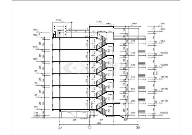 芜湖市xx小区2650平米6+1层砖混结构住宅楼平立剖面设计CAD图纸-图二