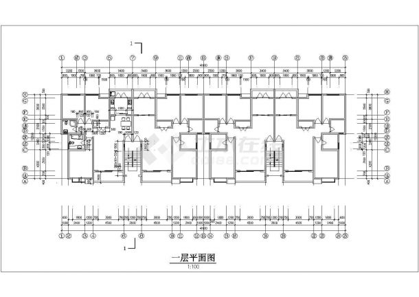 扬州市xx小区3900平米七层框混结构住宅楼平立剖面设计CAD图纸-图二