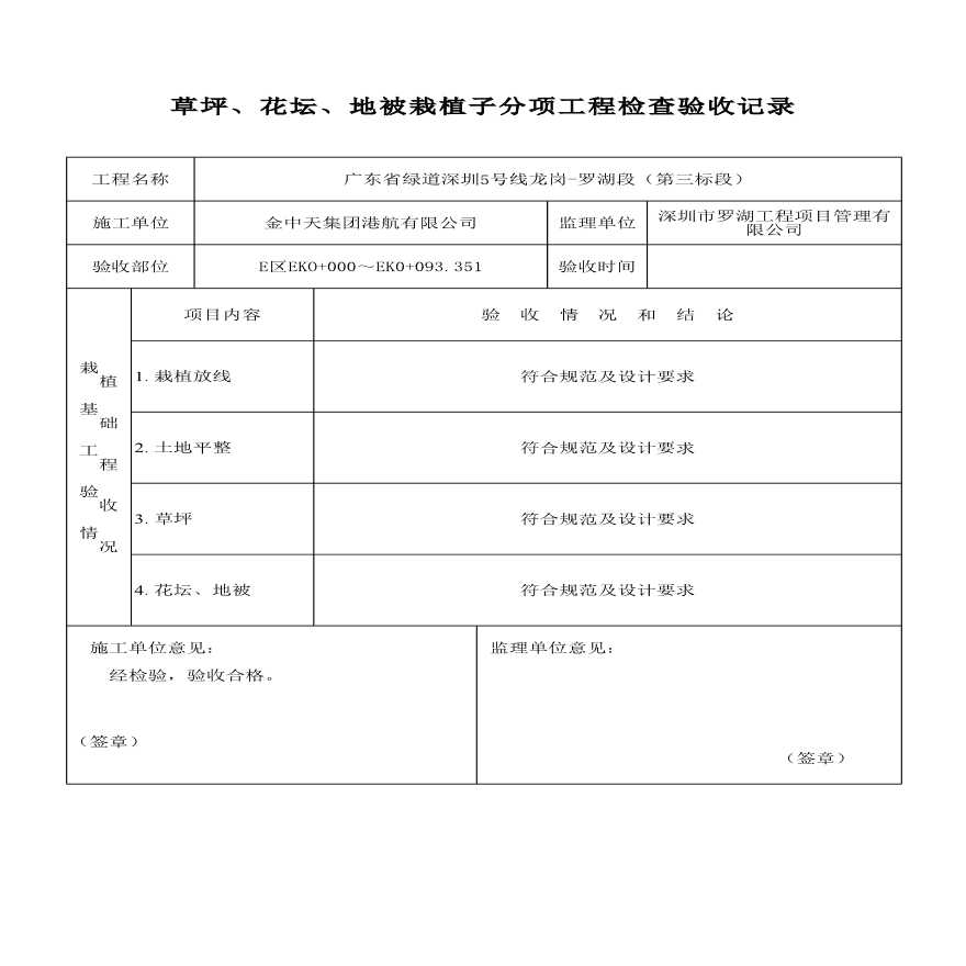 草坪、花坛、地被栽植子分项工程检查验收记录（E区绿化）-图一