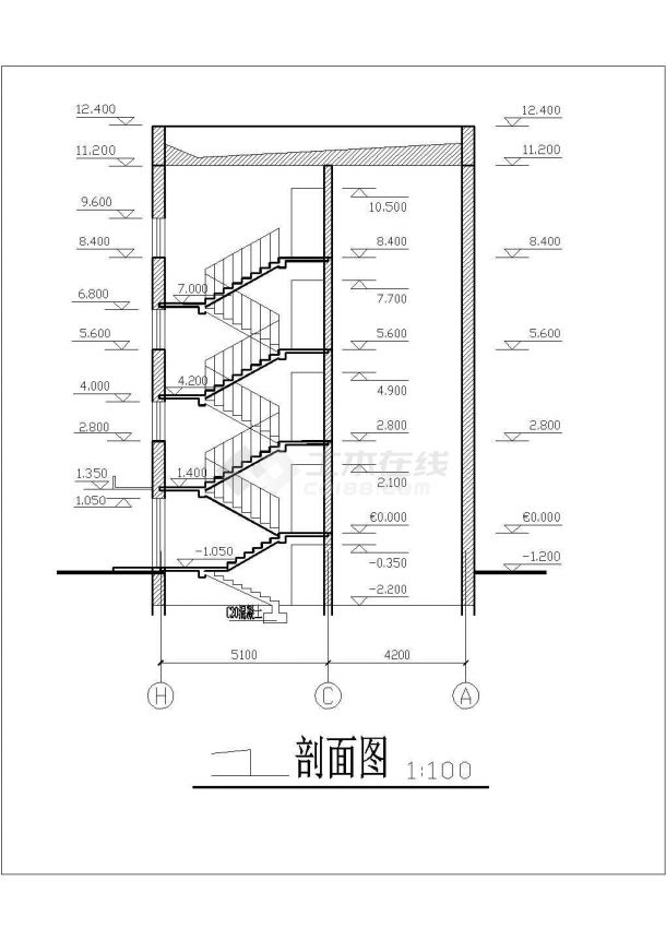 1700平米4层砖混结构民居楼建筑设计CAD图纸（含地下室）-图二