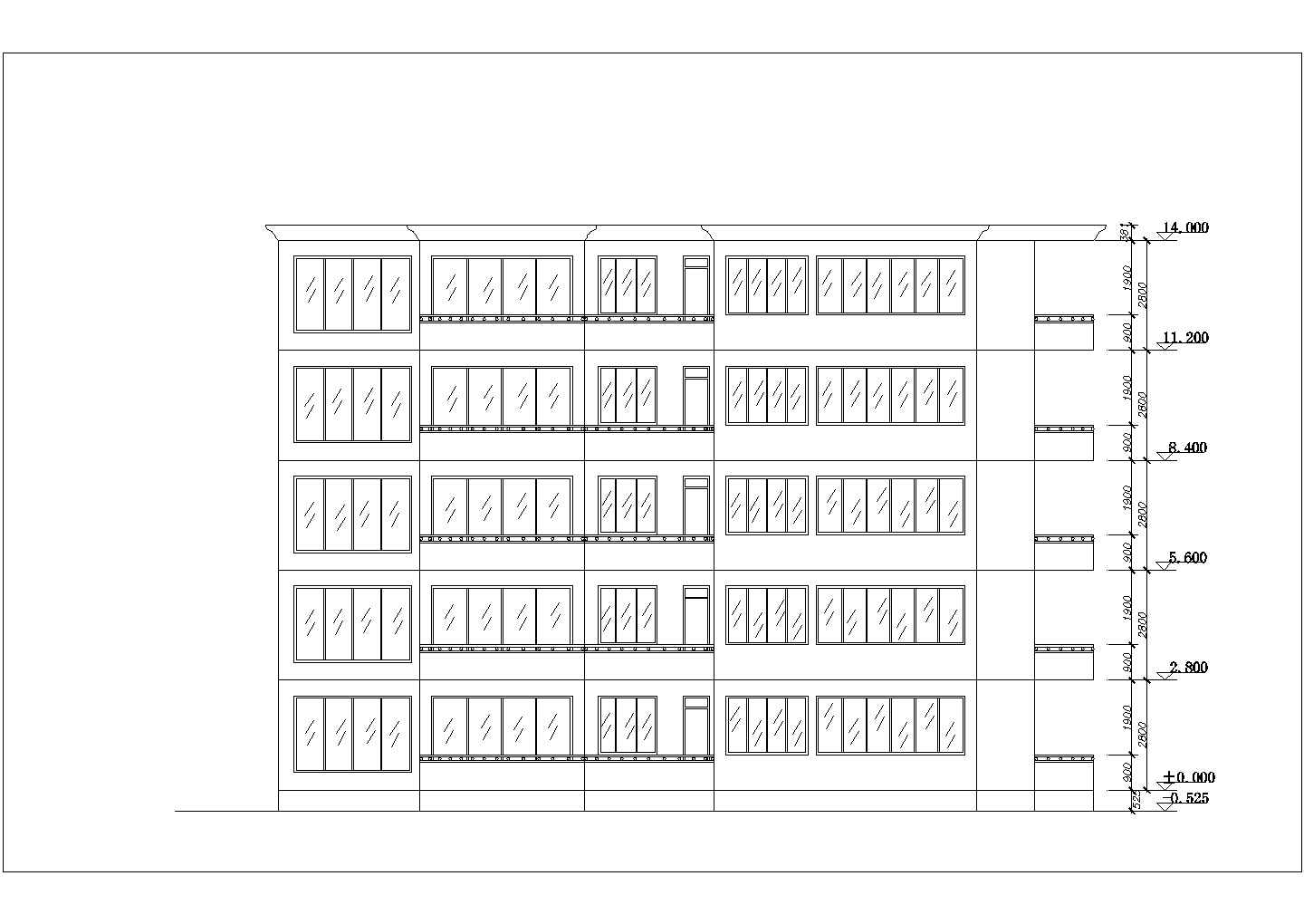 xx工厂家属院1600平米五层砖混结构住宅楼平立剖面设计CAD图纸