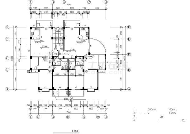西安xx小区6+1层混合结构住宅楼平立剖面设计CAD图纸（含阁楼层）-图二