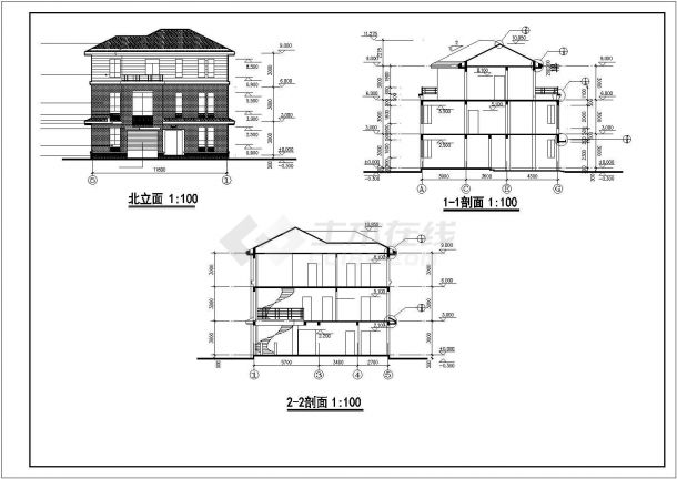 湖州某现代化村镇316平米3层框架结构单体别墅建筑设计CAD图纸-图二