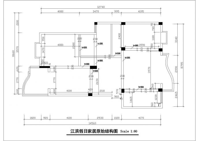 宜昌市滨江花园小区130平米户型全套装修施工设计CAD图纸_图1