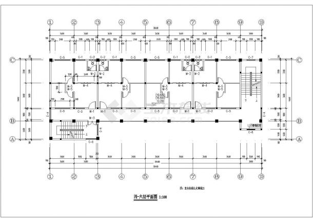 某工厂4800平米7层框架结构宿舍楼平立剖面设计CAD图纸（底层商用）-图一